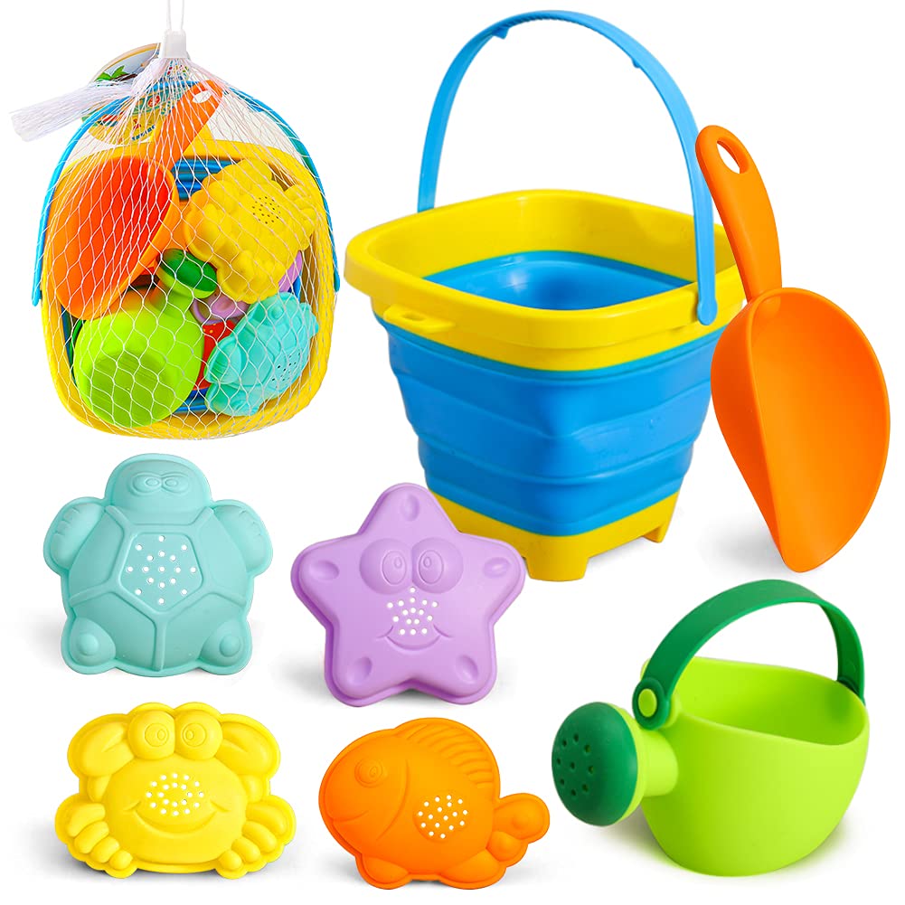 3 otters Foldable Beach Bucket, Sand Toys Set Foldable Pail Colorful