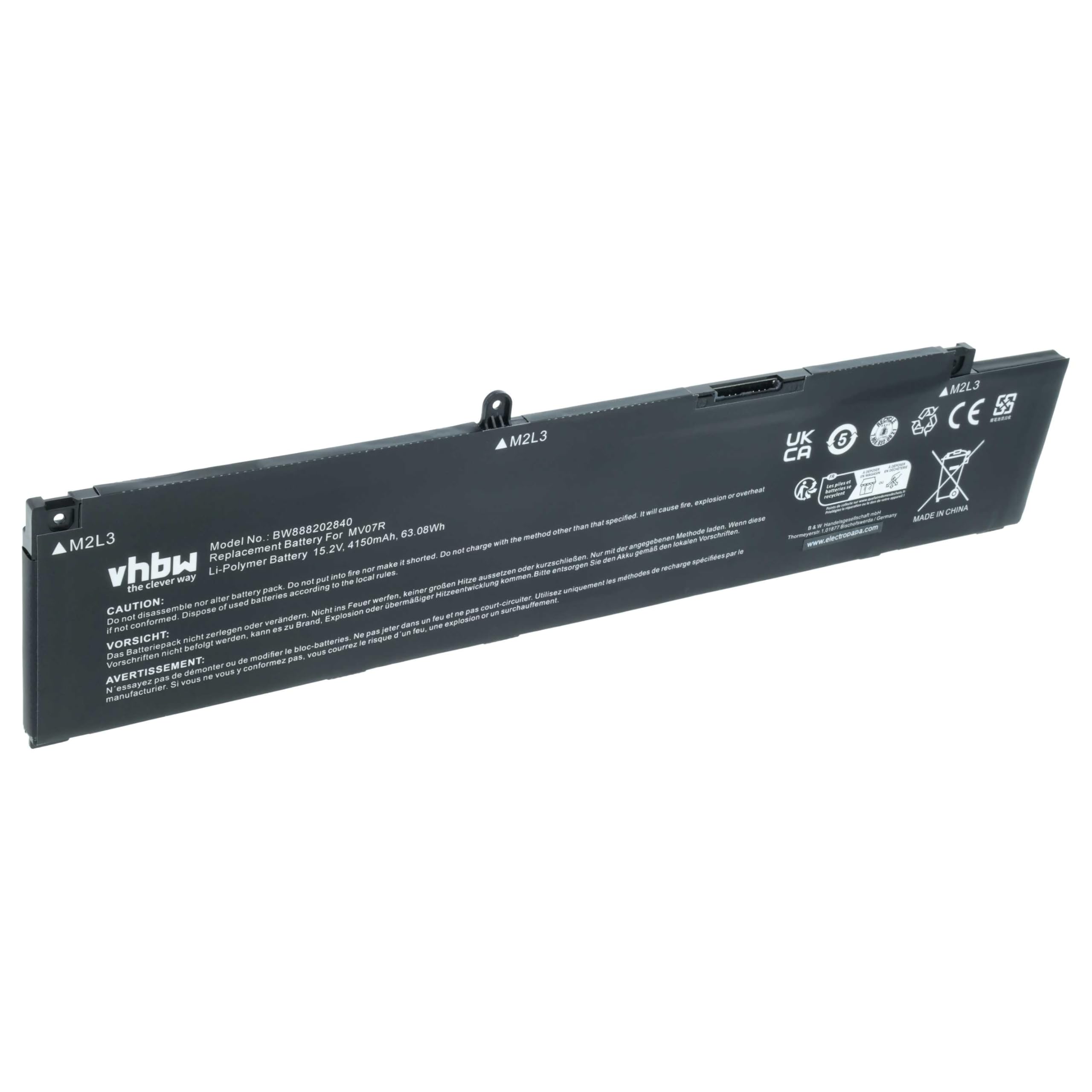 vhbw batteria sostituisce Dell MV07R, W5W19, 0JJRRD, 4ICP6/55/74, 72WGV, JJRRD per notebook (4150mAh, 15,2V, Li-Poly)