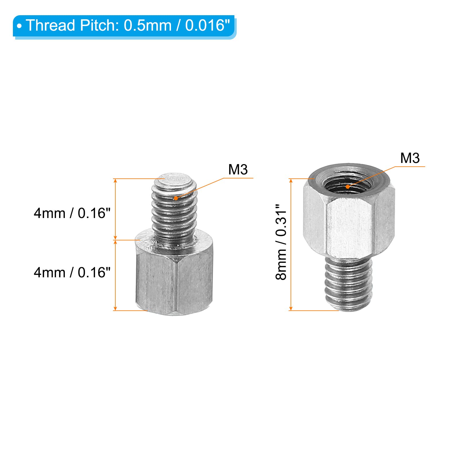 PATIKIL M3x4mm+4mm Male-Female Hex Standoff, 20 Pack Stainless Steel PCB Standoffs Screws for Motherboards Computer Cases - Image 2