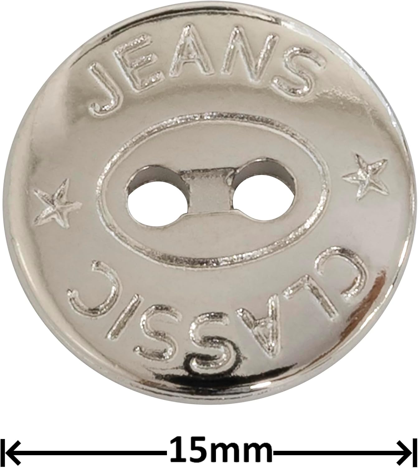 AERZETIX - C75047 - Set of 10 Round Sewing Buttons Ø15mm with 2 Holes L24 24L - Metal - Chrome Colour - Opening 2 mm - Sewing Haberdashery