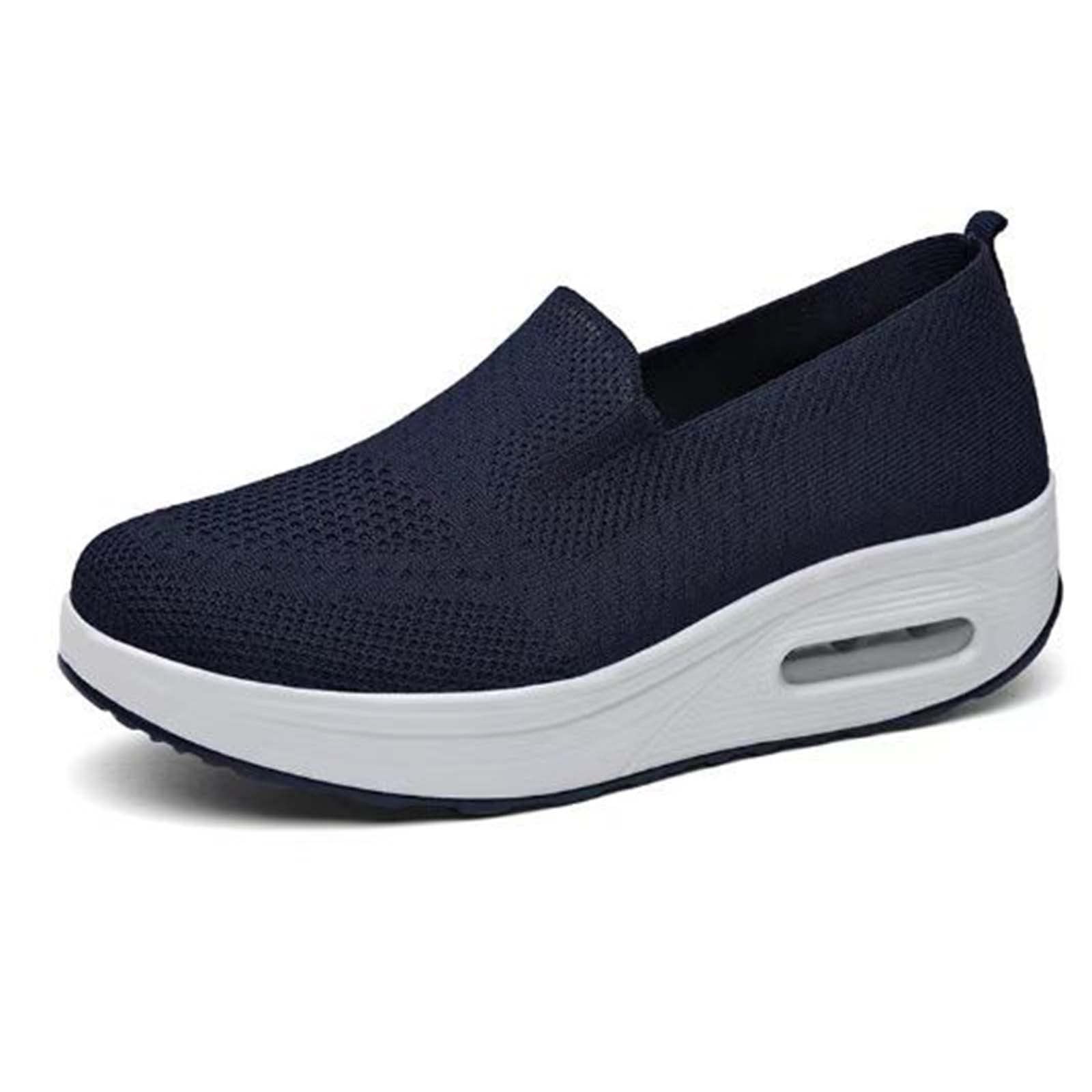 Luyayw Women's Blue Orthopedic Sneakers, Spring Autumn Shoes Mesh Woman Loafers Flat Platforms Shoe Wedges Shoes Height Increasing Sneakers(,35)