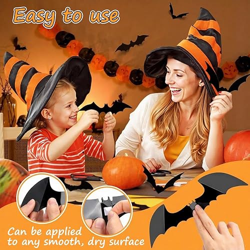 Miniatura 6 de YHW 124 piezas de murciélagos decoraciones de Halloween decoración de pared de murciélagos de Halloween, calcomanías de PVC 3D Murciélago de pared