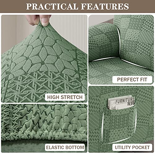 Pendejato Stretch Recliner Chair Covers, 4-Piece Soft Jacquard Recliner Slipcovers Single Seat Couch Covers Thick Furniture Protector With Pocket (Light Green) #TOP3