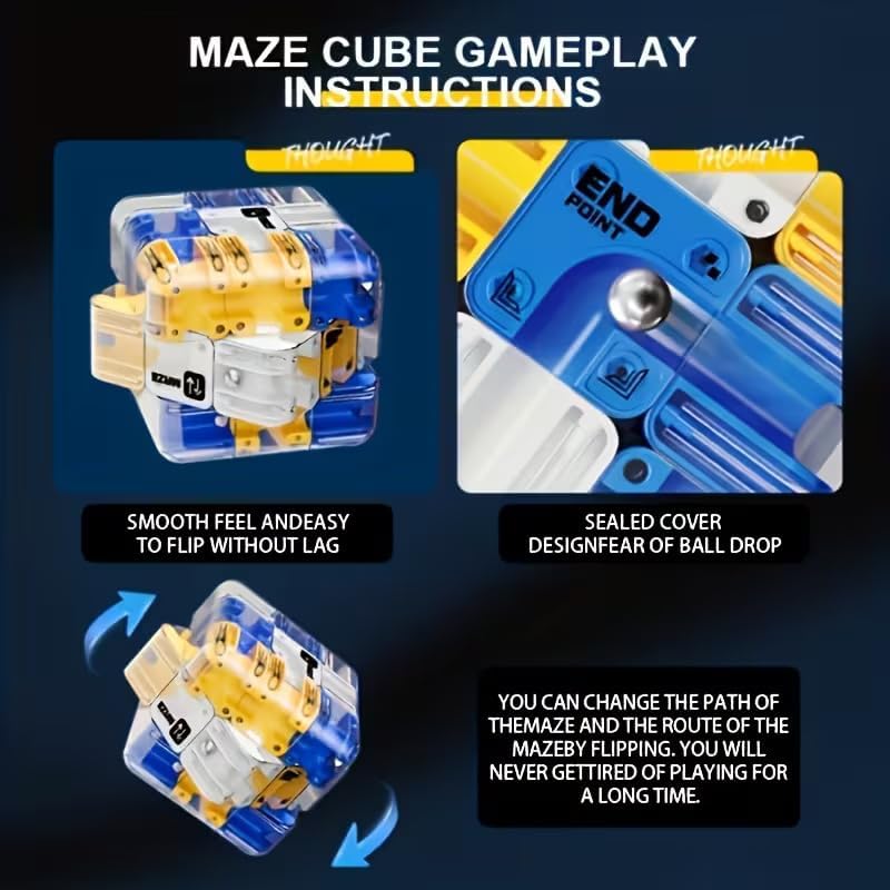 Image of 3D Maze Cube Ball Puzzle Game for Kids & Adults | Labyrinth Brain Teaser Toy for Logical Thinking & Focus | Handheld Educational Puzzle Cube for Stress Relief & Spatial Skills (Blue)