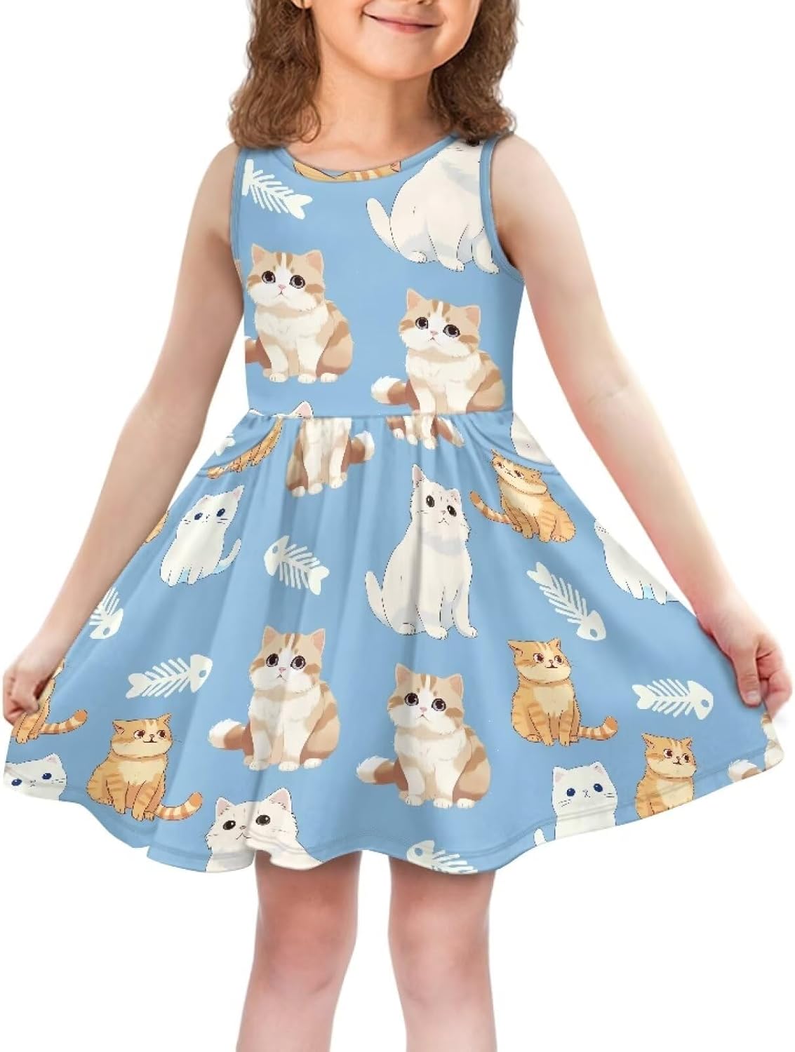 Cute Animal Dress for Girls Sleeveless Loose Fit Summer Dresses with Pockets Swing Sundress - Image 6