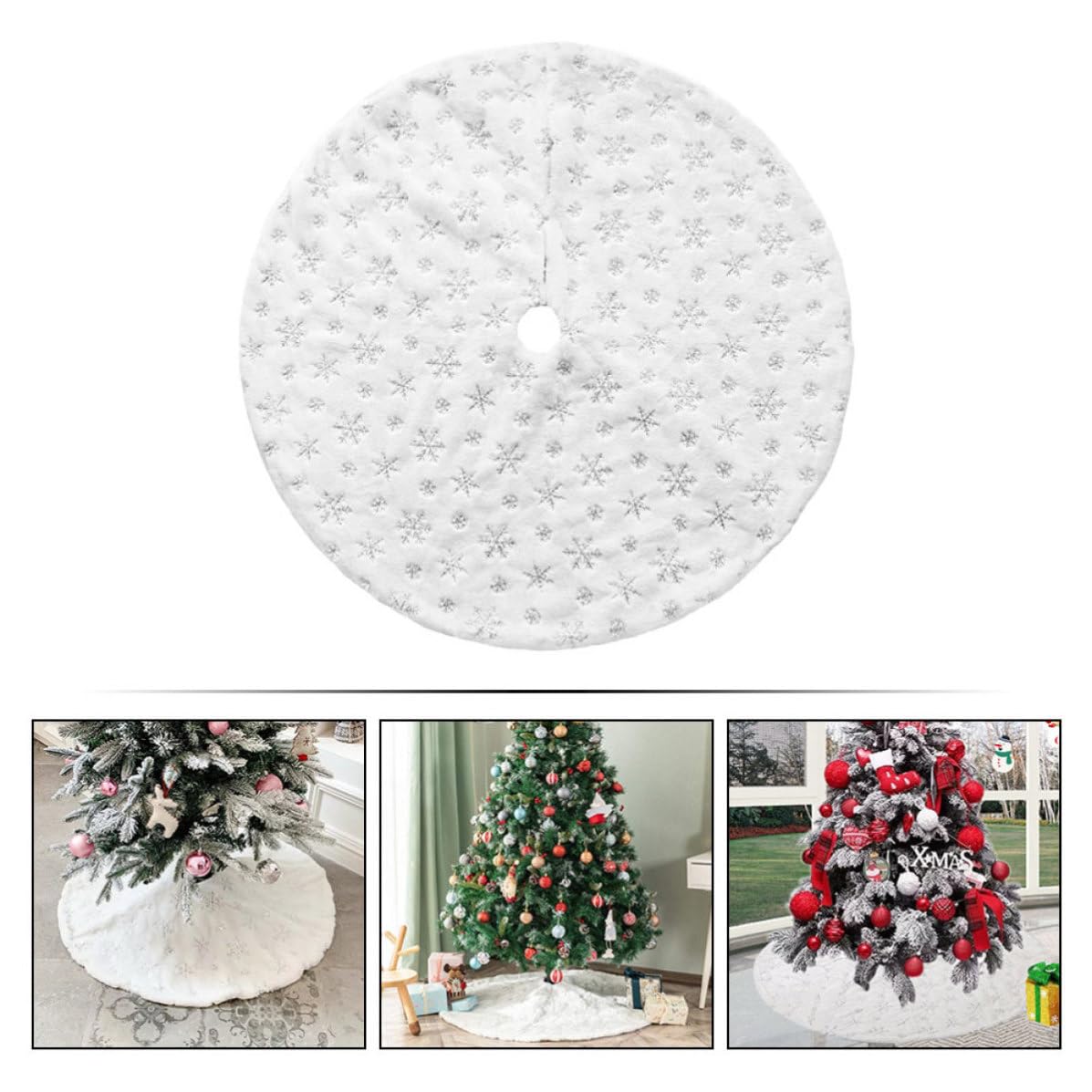 STOBAZA Weihnachtsbaum Schürze aus Plüschstoff Silber Leicht zu Tragen für Weihnachtsbäume Weihnachtsbaumrock für Restaurant und Hotel