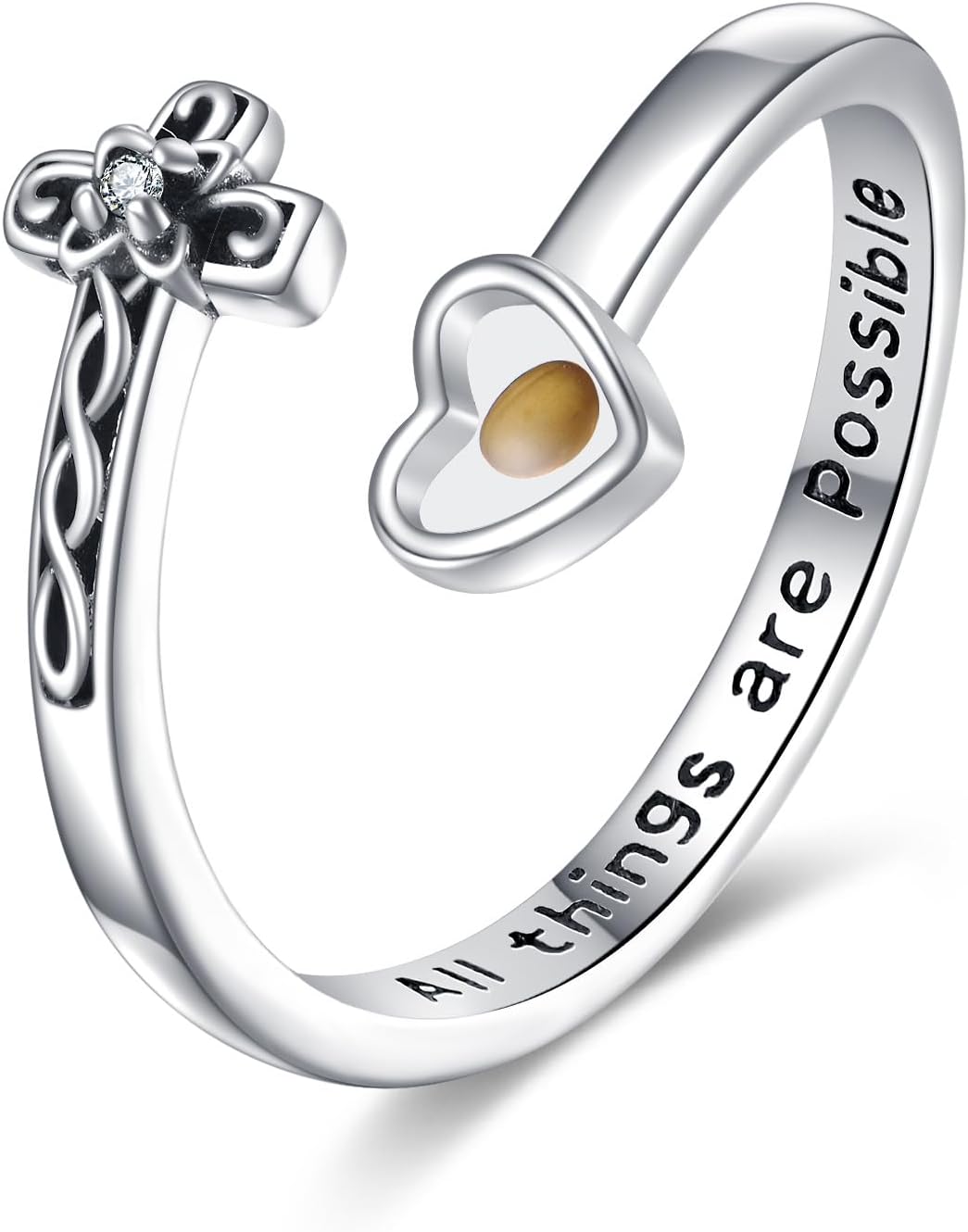 ONEFINITY Cross Rings for Women 925 Sterling Silver Faith Cross Adjustable Ring Christian Spoon Rings Religion Jewelry For Women Daughter Friend