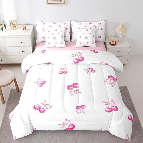 Feelyou Kids Pink Bowknot Comforter Set with Sheets Twin Size