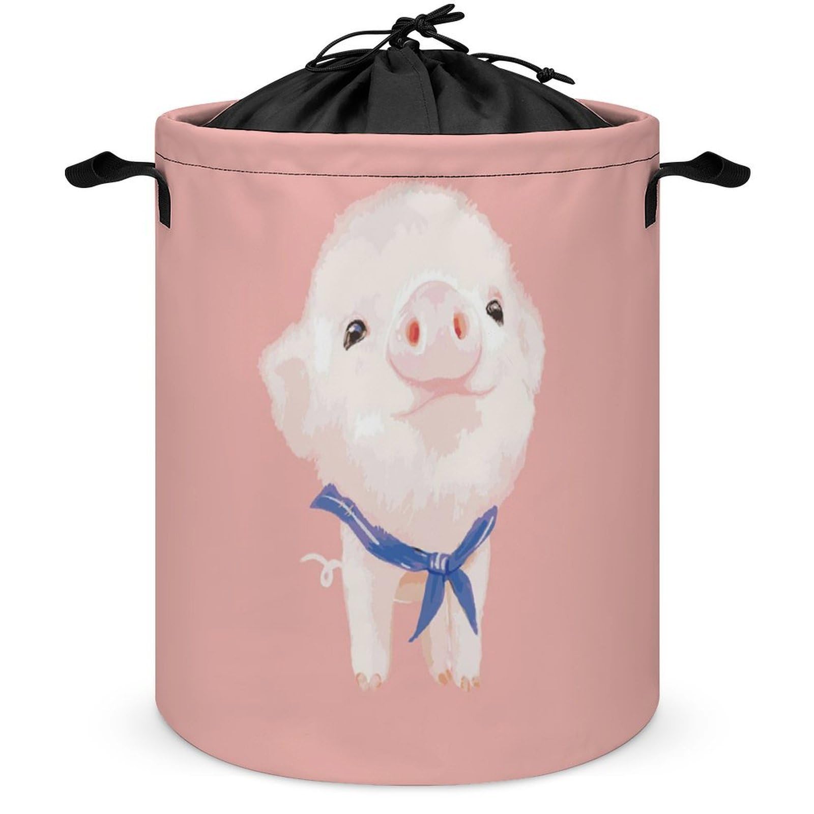 Wlntrophic Drawstring Laundry Hamper, Pink Pig Laundry Basket, Washing Basket with Handle