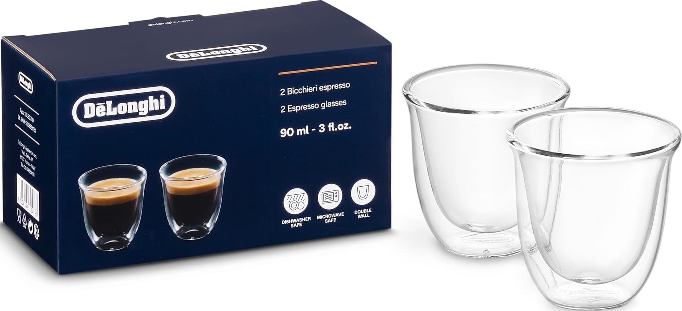 Cremona Glass 80ml Espresso Doppio, Double Wall Thermo Glass, Mug Set of 2