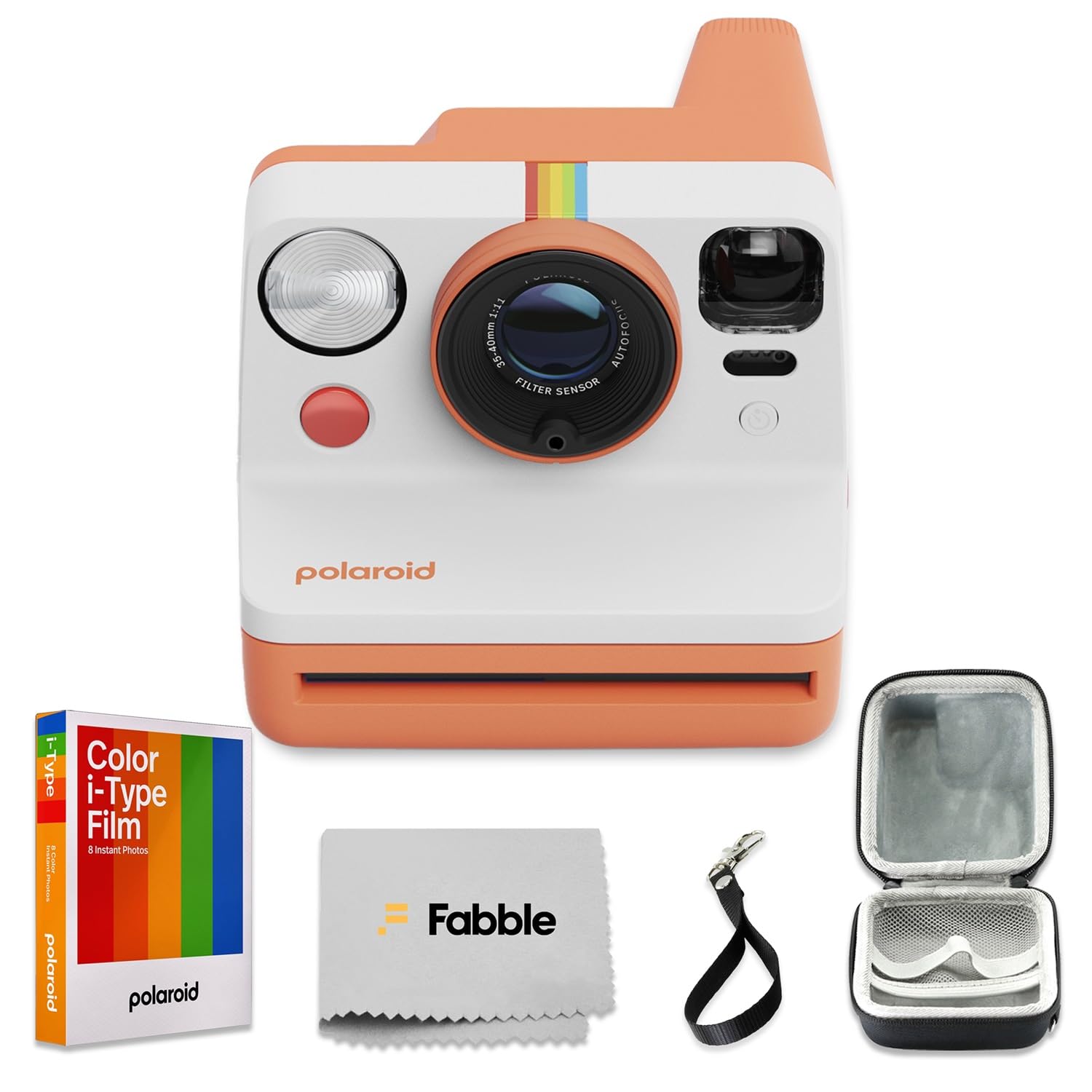 Polaroid Now Generation 3 I-Type Instant Camera (Coral) Bundle with Color I-Type Film (8 Exposures), Hard Protective Case and Wrist Strap