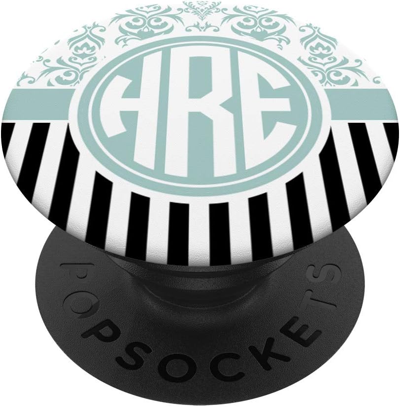 HRE Monogram Gift Blue Damask Initials HRE or HER PopSockets Grip and Stand for Phones and Tablets