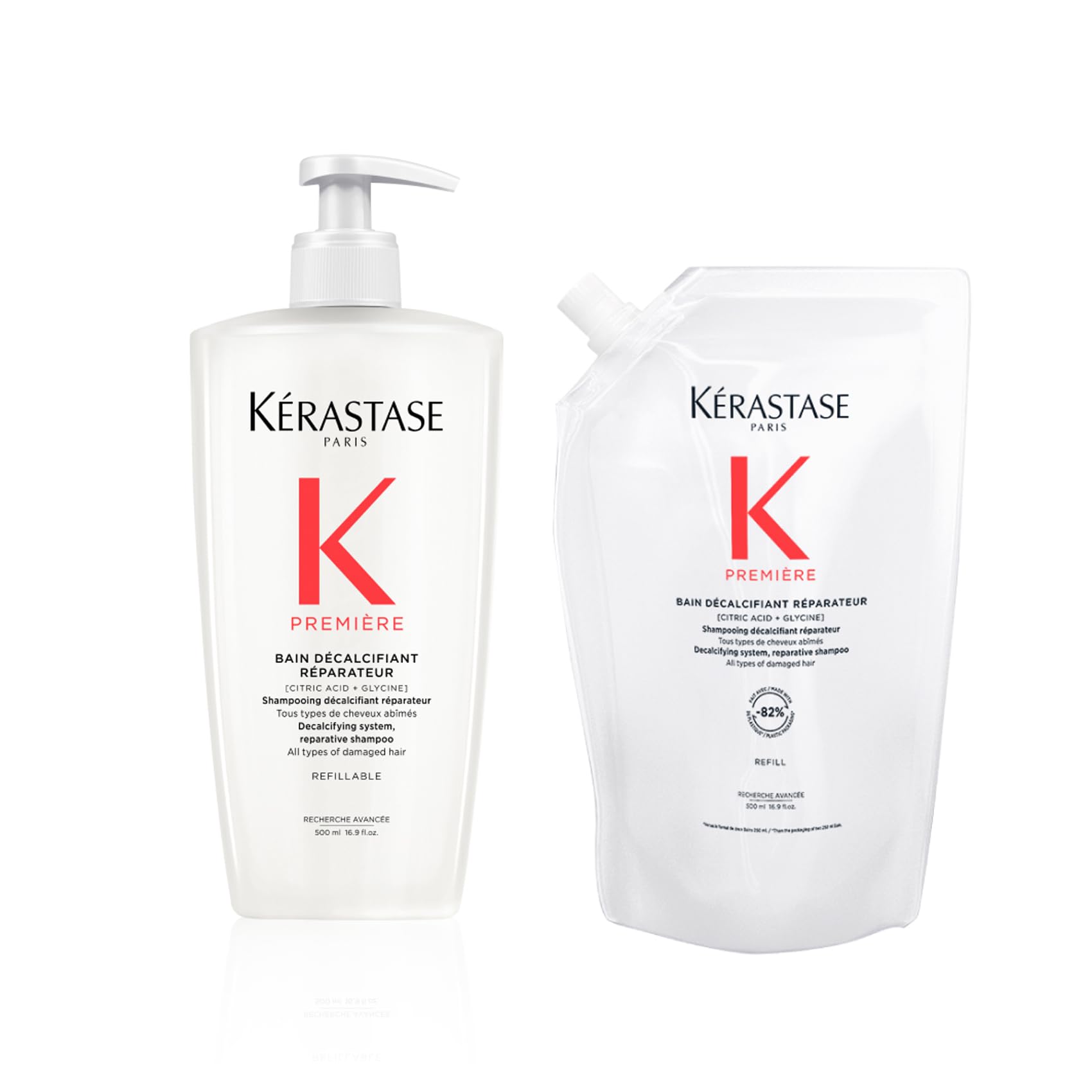 Kérastase Première Bain Décalcifiant Réparateur Nachfüllset, Reparierendes Haarbad bei geschädigtem Haar, Enthält: Bain Décalcifiant Réparateur 500 ml im Pumpspender sowie 500-ml-Nachfüllpackung