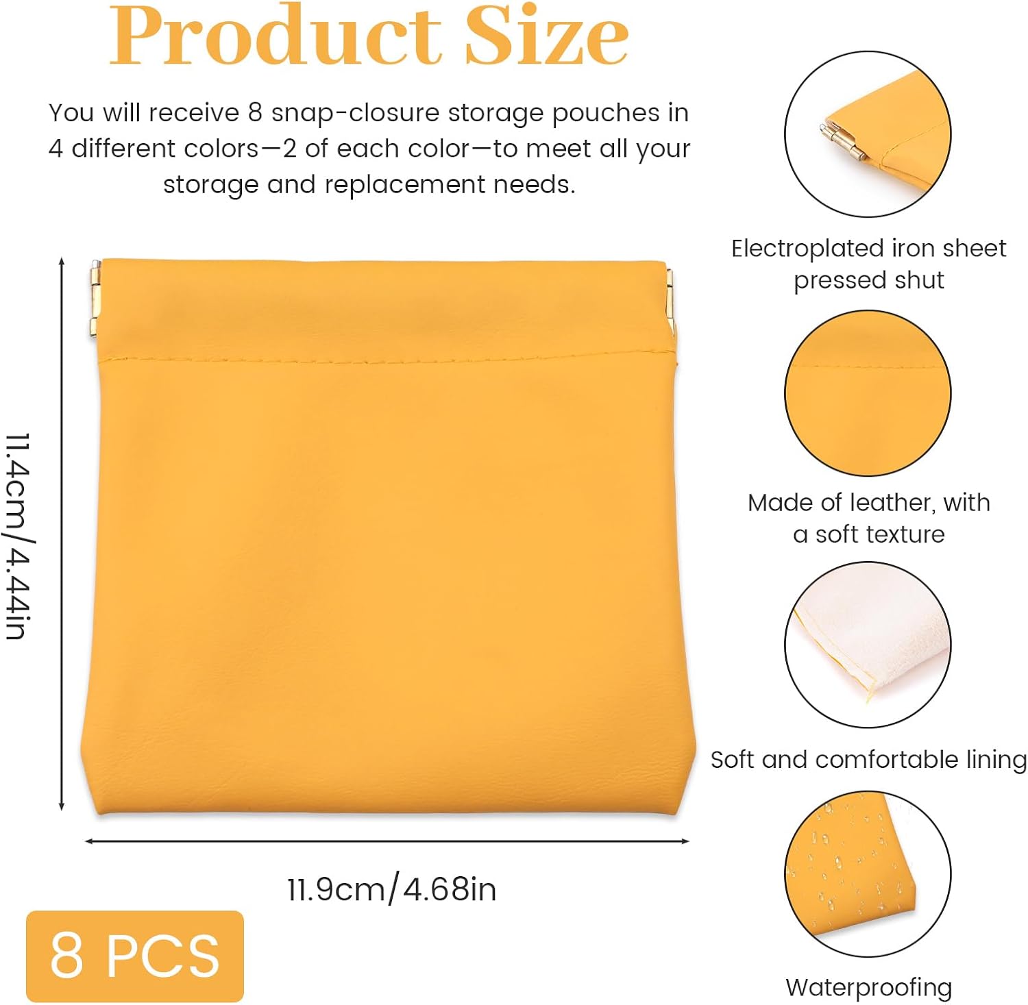 Huakaile 8 Packs Self-Sealing Snap Closure Pouches, Waterproof Small Makeup Pouch Organizer, Mini Cosmetic Bag for Purse Jewelry Storage Travel Women 4.68'' x 4.4'' Multi-Color (Multicolor) image 2