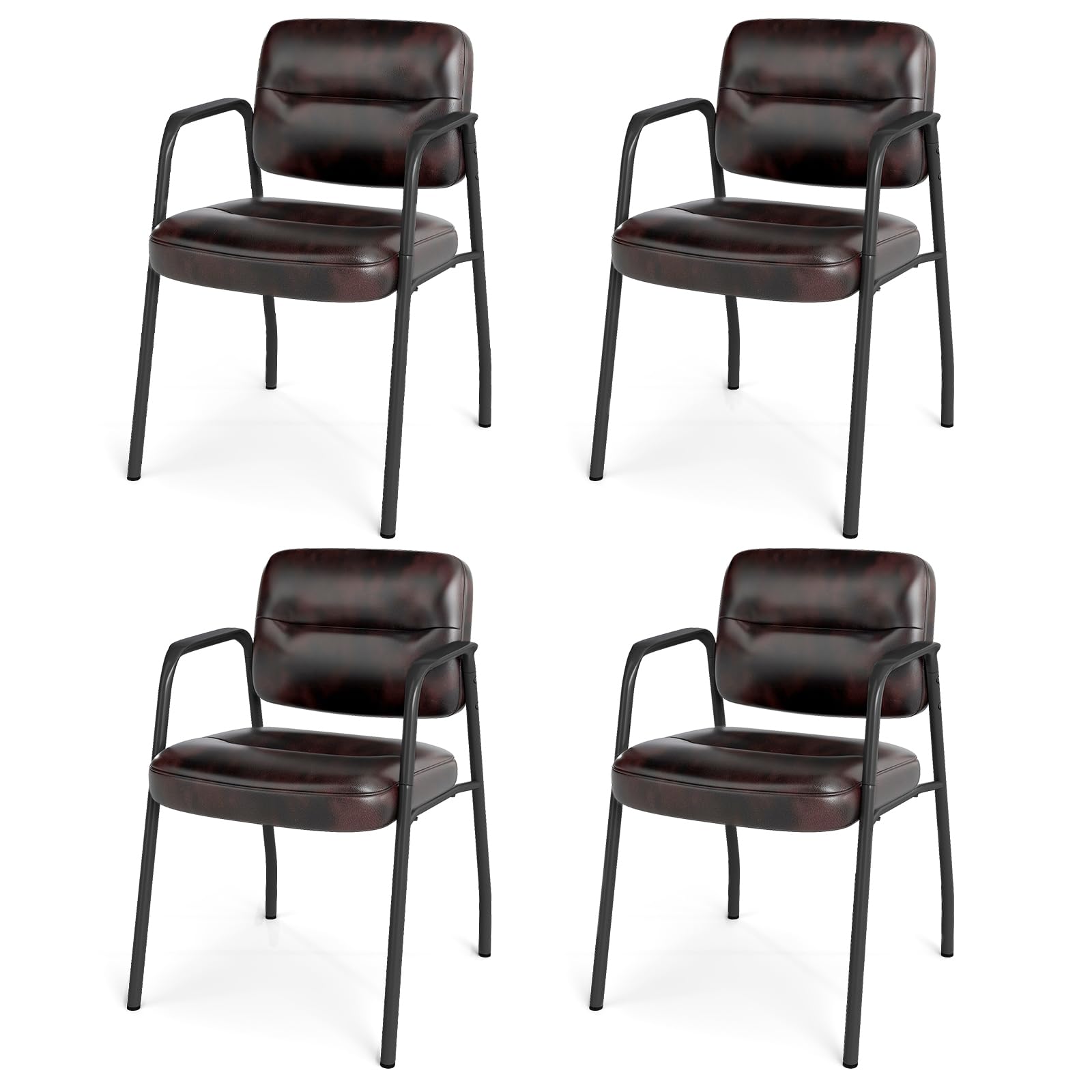 COSTWAY 2/4 PCS Executive Office Chairs, PU Leather Reception Chairs with Armrests and Metal Legs, Upholstered Meeting Conference Armchair Guest Seats for Waiting Room (4, Brown)