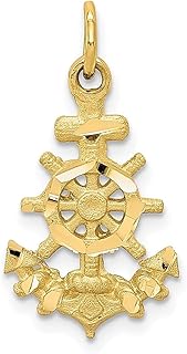 Colar de ouro amarelo 10 k âncora náutica navio roda marinheiros pingente pingente joias finas para mulheres presentes para ela