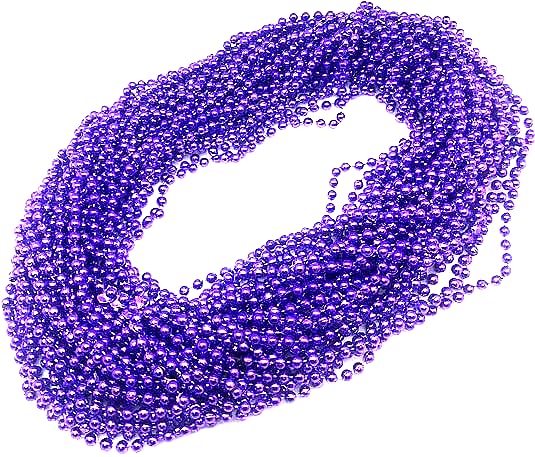 Oojami 72 Pieces 33 inch 07mm Metallic Purple Color Mardi Gras Beads Beaded Necklace Ideal for New Years Eve, Anniversary Party, Party Favors, and Table Centerpiece Decorations4