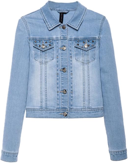 Amazon C Princessジージャン デニムジャケット デニムコート アウター ショート丈 長袖 スタッズ付き レディース カジュアル 着こなし L B薄いブルー コート ジャケット 通販