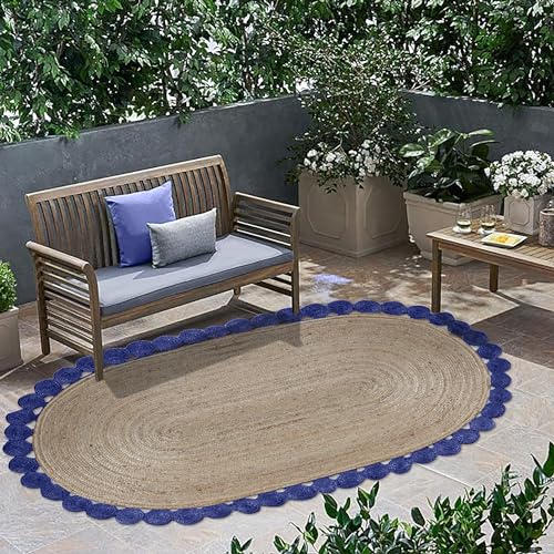 Tapis à tissage plat ovale en jute bleu de qualité supérieure pour escalier - 3
