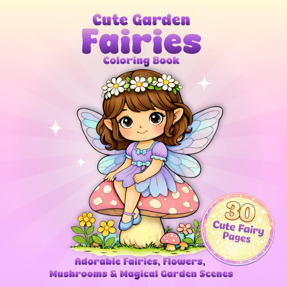 Cute Garden Fairies Coloring Book: Adorable Fairies, Flowers, Mushrooms & Magical Garden Scenes
