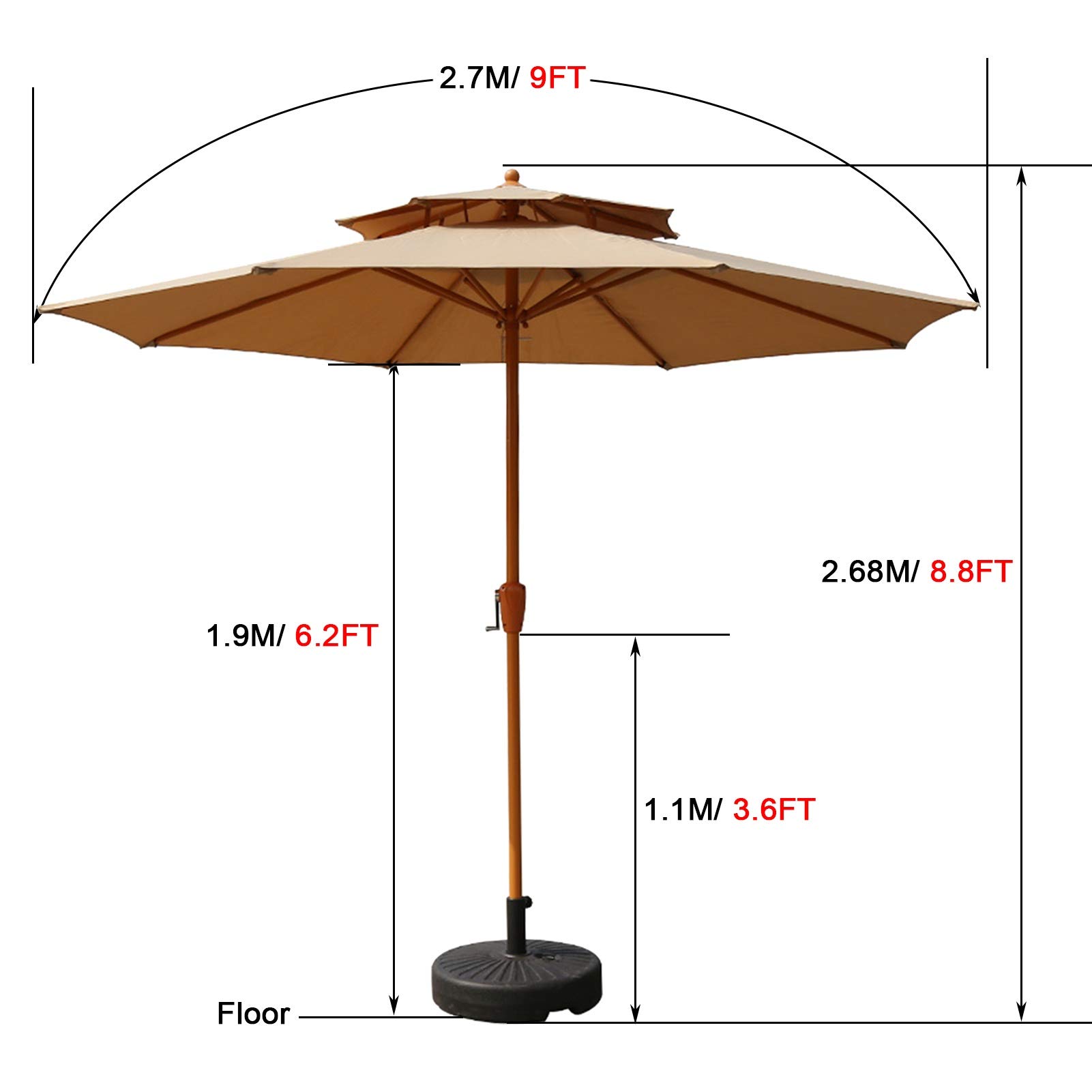 Parasol Parasol ogrodowy Parasol ogrodowy 9 stóp Parasol ogrodowy, duży parasol stołowy na świeżym powietrzu do cieniowania trawnika/podwórka/basenu, parasol plażowy z ochroną UV