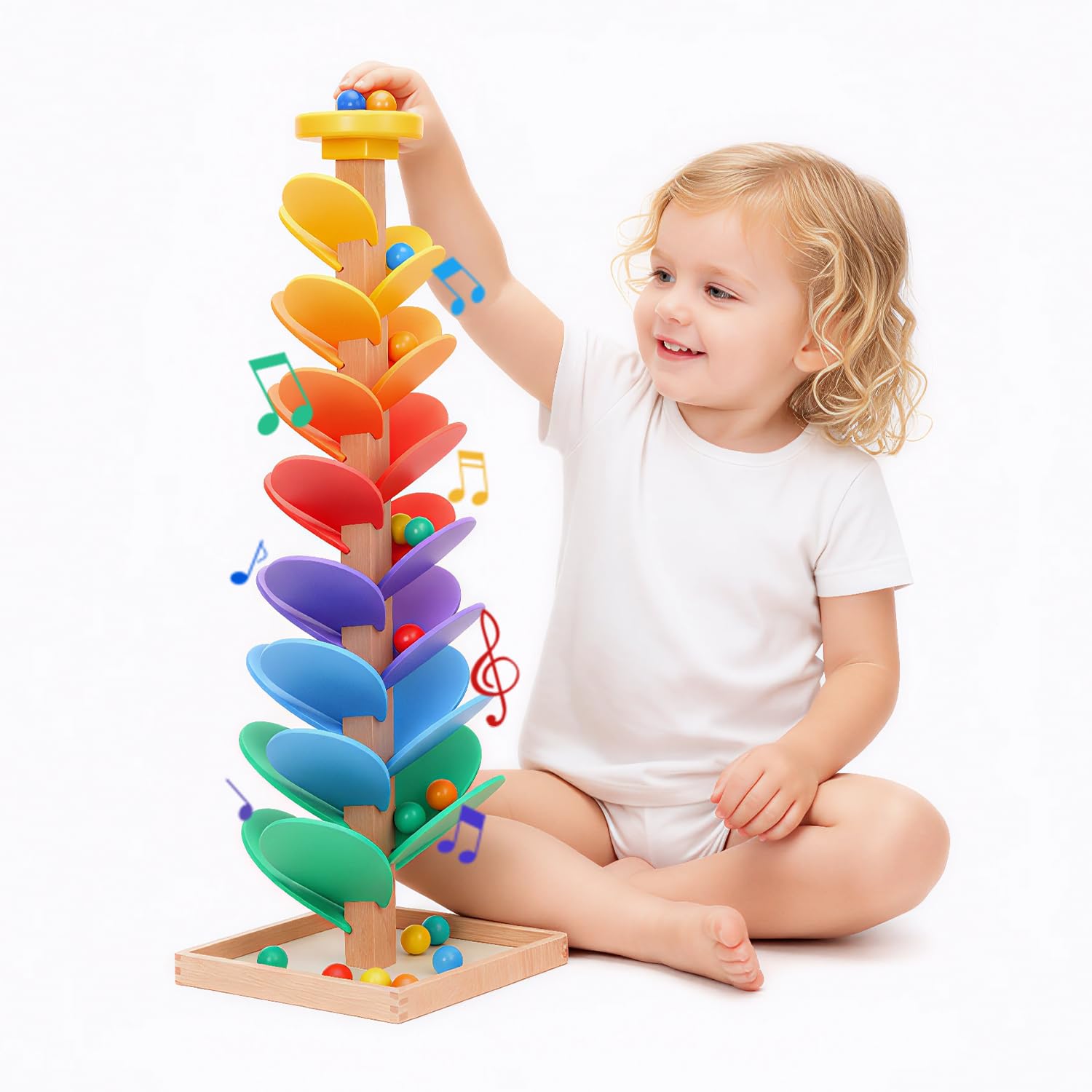 Music Tree Run Toy | Pista De Canicas Musical De Madera | Juego De Colores Y Sonidos | Preescolar +3 Años