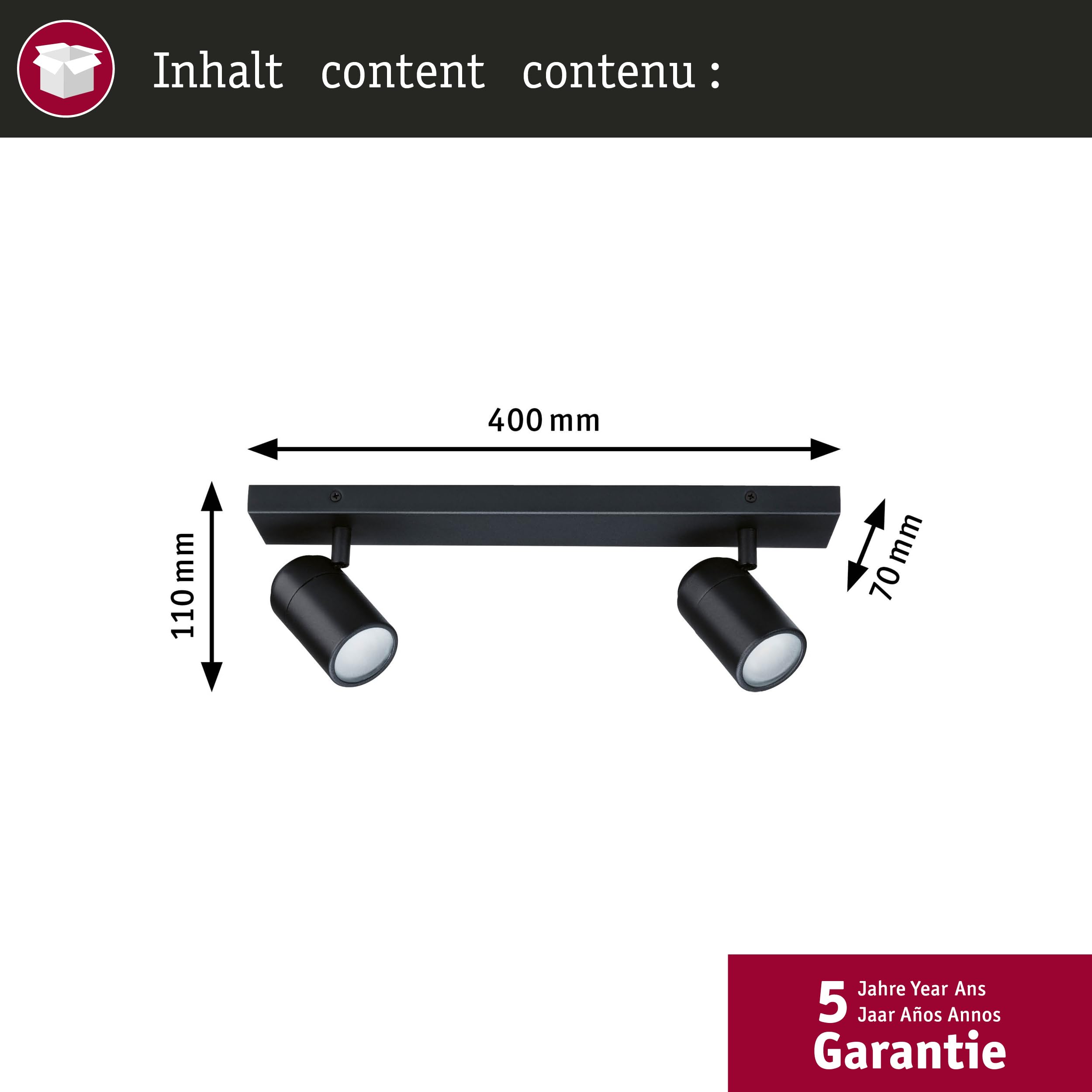 Paulmann 66775 Spotlight Zyli IP44 GU10 230V max. 2x10W dimmbar Schwarz matt