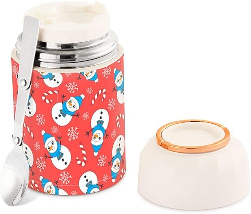 Miniatura 1 de Christmas Snowman Red Food Jar with Spoon Stainless Steel Vacuum Insulated Food Container 17 oz Soup Thermos for Adults