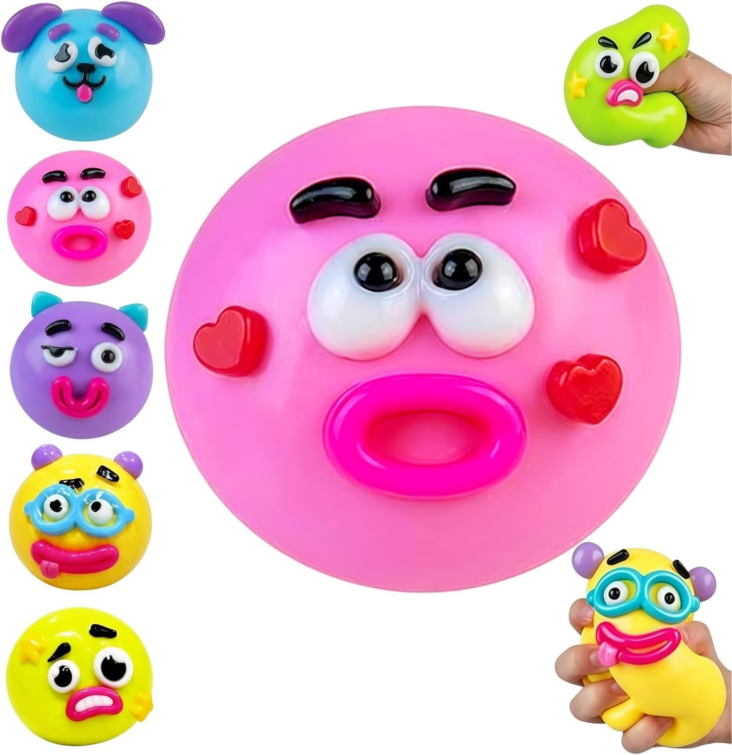 testlili Smushers Squishy, Curiosities Dog Face Swap Squishy, Quirky Expression Face-Changing Soft Squeeze Fidget, Cute Sensory Stress Relief Animal Desk Accessory for Adults (Pink)