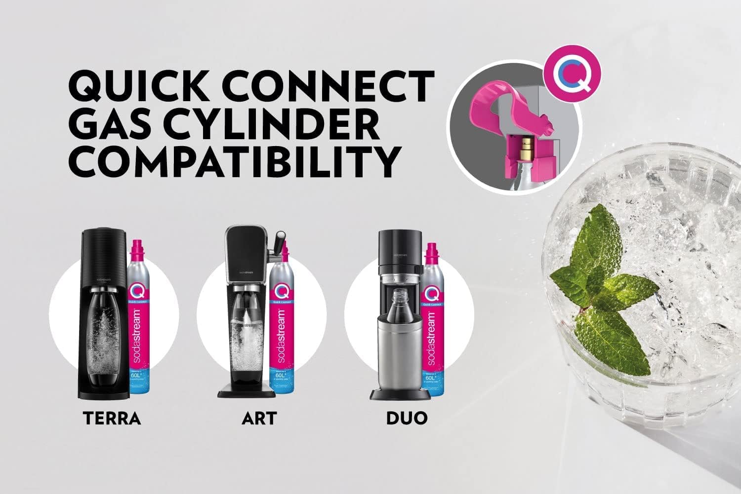 SodaStream - 2 bombole di CO2 per acqua frizzante, sistema a gas Quick Connect, rende 60 litri di bevande gassate, compatibile con Terra, Duo e Art, riduce i rifiuti di plastica, rosa