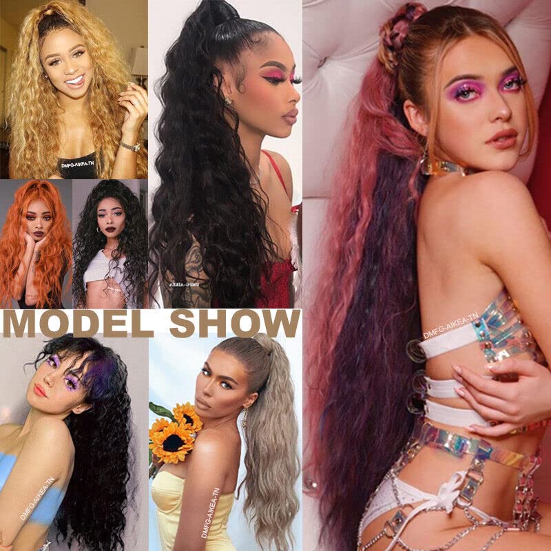 Miniatura 7 de Extensión de cola de caballo de 26 pulgadas, extensiones de cabello largo y rizado con clip, para uso diario en fiestas (26 pulgadas, rubio dorado)