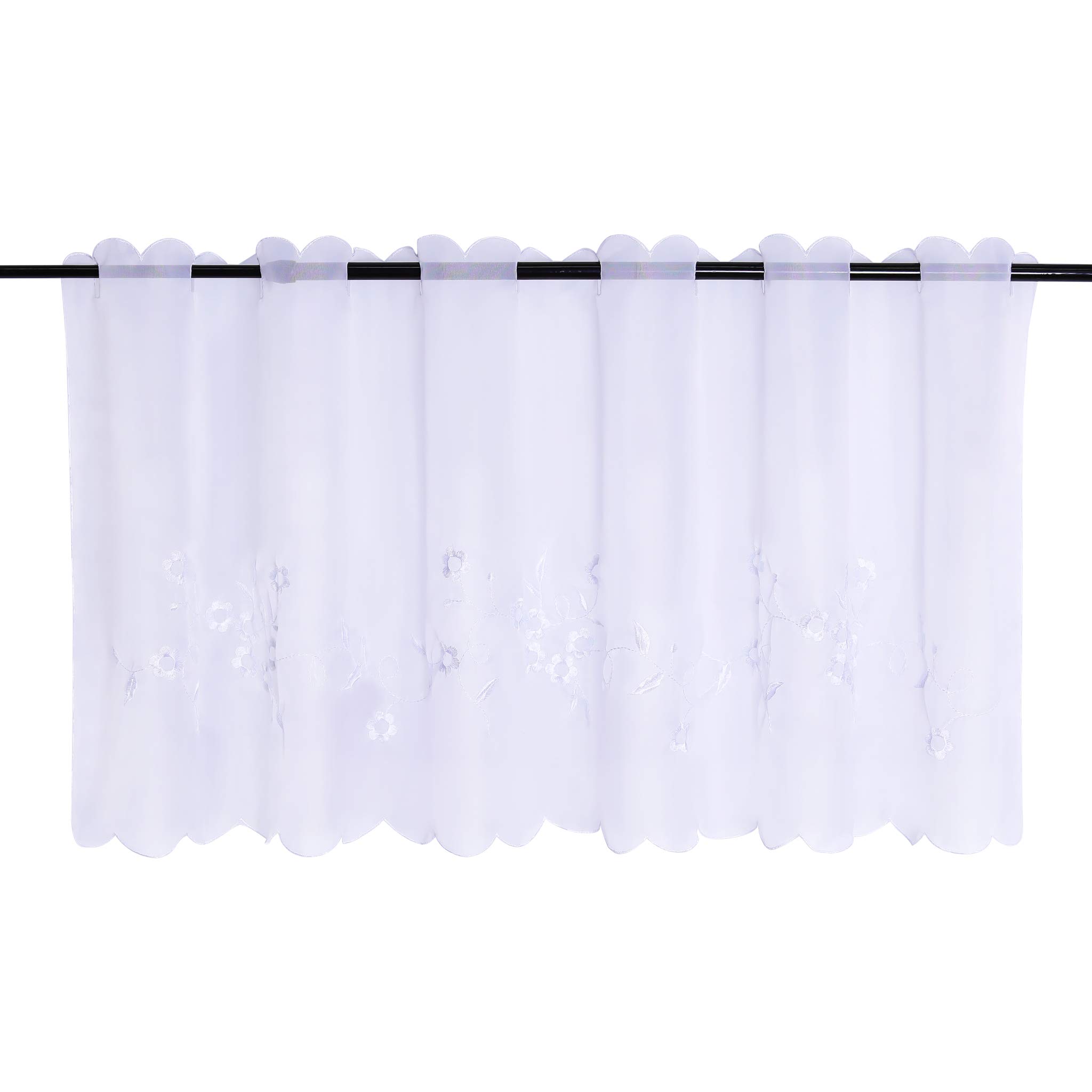 Joyswahl Felizia Voile Scheibengardine Weiß Bistrogardine mit Blüten Muster Landhausstil 45x120cm Weiß