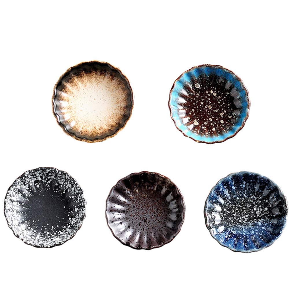 Plat à Trempette en Céramique Japonaise 5pcs, Motif Créatif Unique