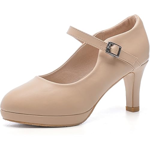 kkdom Women's Round Toe Ankle Strap Platform Mid Heel Mary Jane Shoes Bridal Wedding Party Dress Pump Shoes