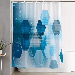 Fabric Bathroom Curtain Technology Blue Futuristic Abstract Innovation Digital Line Tech Geometric Hexagon Textures Shape Shower Curtain Waterproof Shower Curtain Set with Hooks 72"×78"