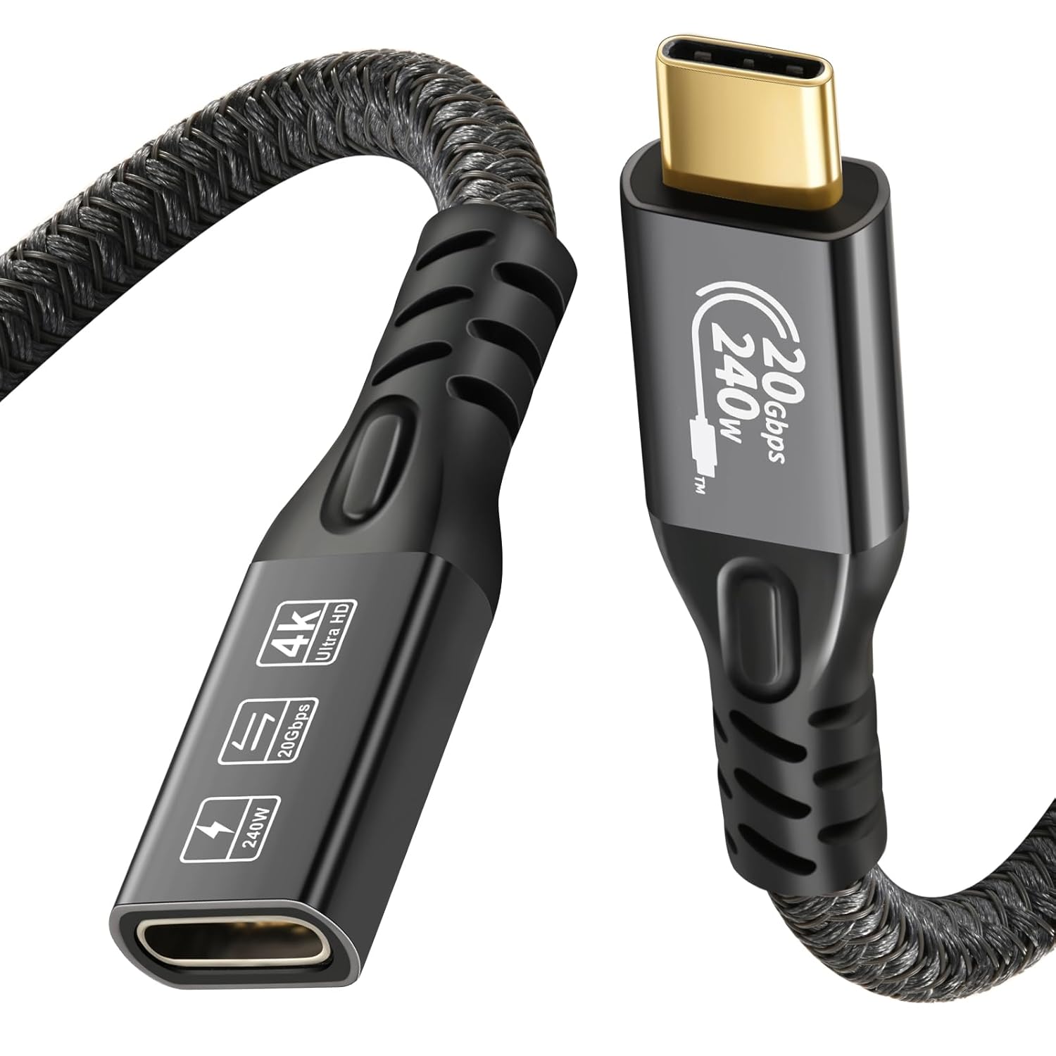 20Gbps USB C 3.2 Extension Cable, 10FT USBC 3.2 Gen2 Type-c Male to Female Extender Cable Ultra HD 4K@60Hz 240W Charging 20Gbps Data Transfer Compatible with External SSD eGPU