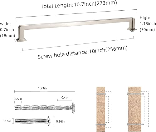 Miniatura 2 de COTYKILEY Paquete de 6 manijas de gabinete de níquel satinado cepillado de 10 pulgadas (10.079 in), tiradores de gabinete de cocina, manijas de