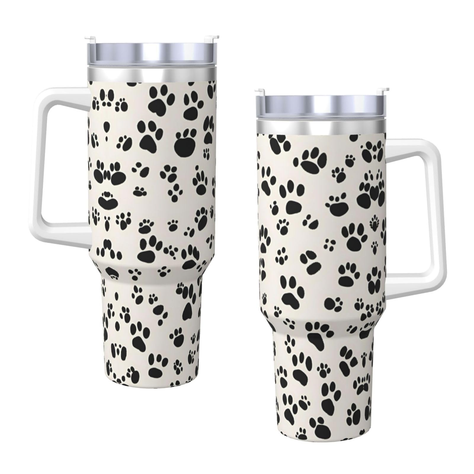 Doppelwandige isolierte Wasserflasche mit Griff und Strohhalm-Deckel, Edelstahl, Knochen- und Pfotenabdruck, 1,2 l