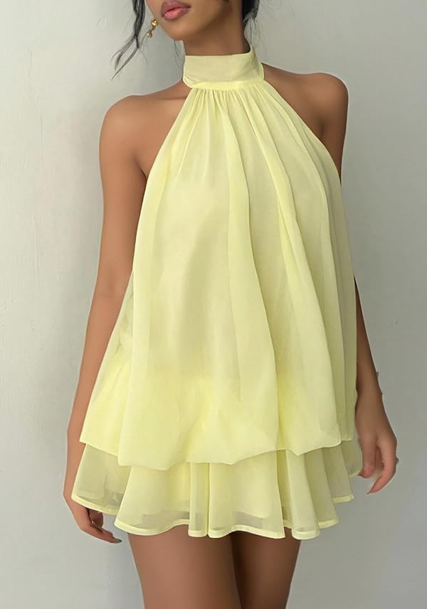 SHINFY Women's Chiffon Halter Flowy Ruffle Backless Birthday Mini Dress by SHINFY - Used condition - Image 2