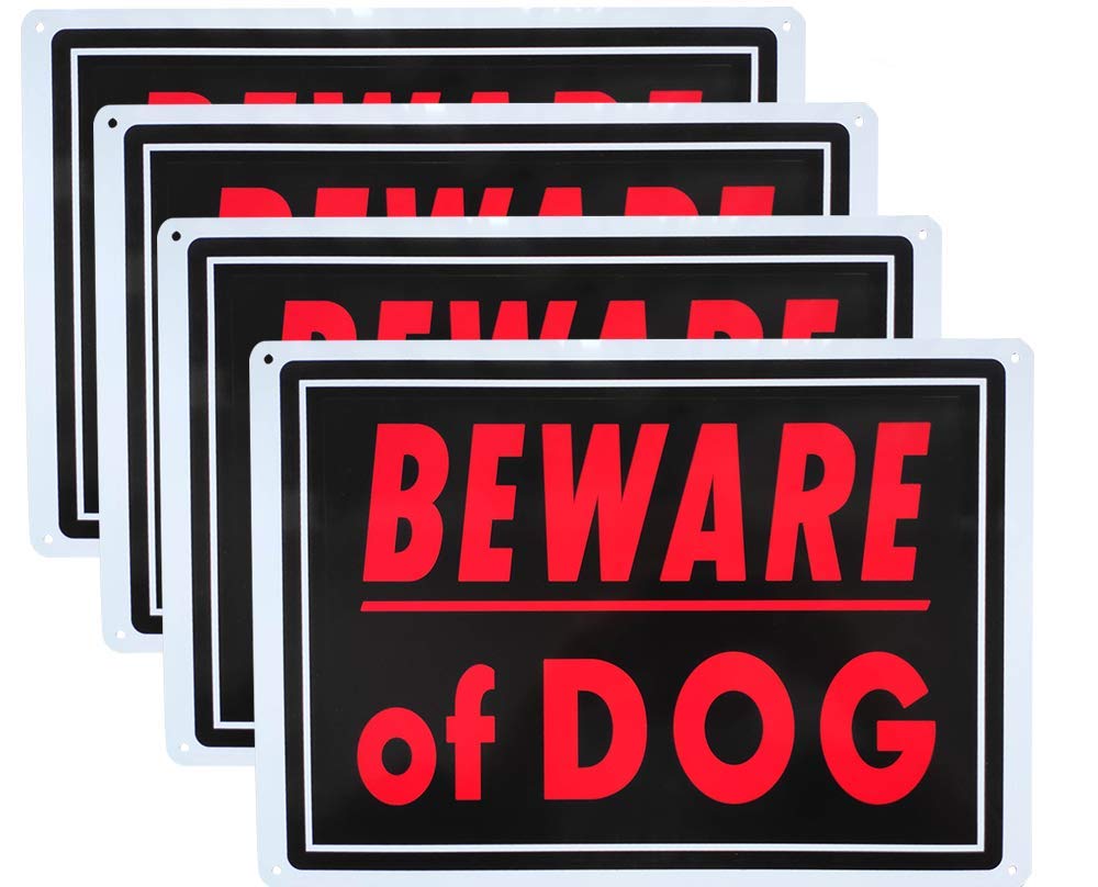 (4 Pack) Beware of Dog Sign Meta 12x8 inch Rust Free Aluminum, UV Printed, Easy to Mount Weather Resistant for Fence