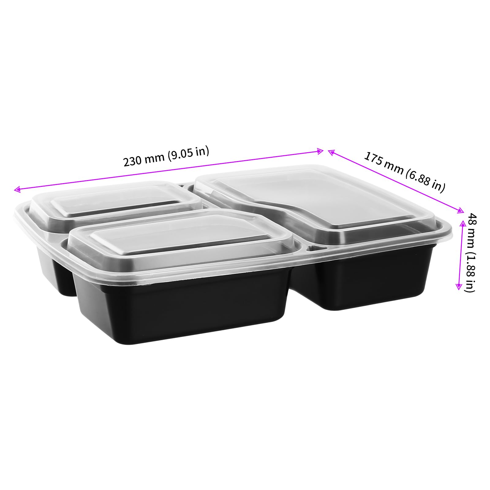 JEUIHAU Lot de 40 Boîtes Rangement Plastique à 3 Compartiments avec Couvercles Hermétiques, pour la Préparation des Repas, Empilables pour Micro-ondes, Congélateur et Lave-vaisselle