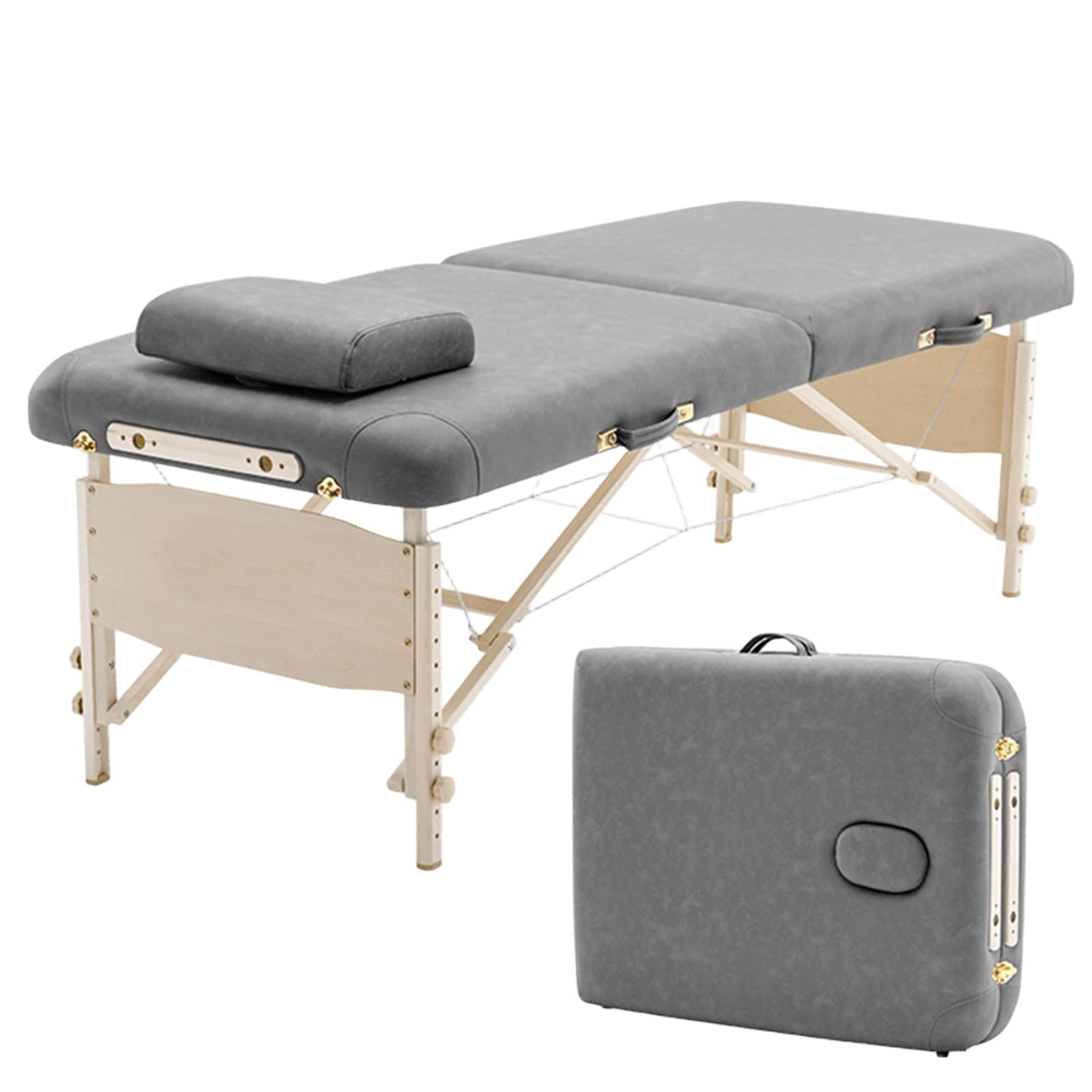 Lettino Tattoo Studio Lettino da Massaggio Pieghevole Rinforzato in Legno Massello Ergonomia Portatile Lettino Fisioterapia per Tatuaggi, Massaggi(Gray)