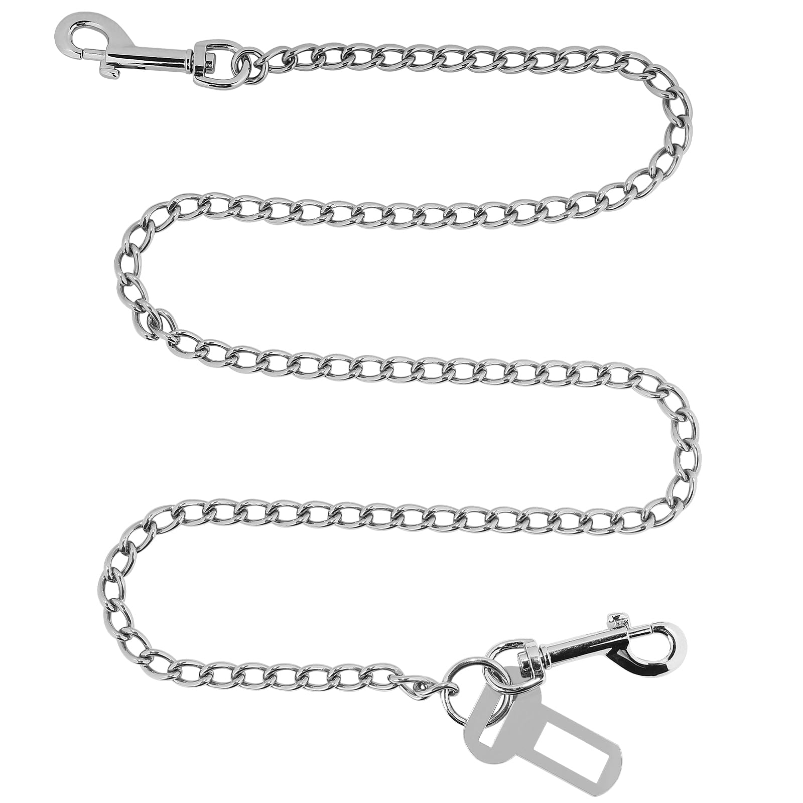 EFUTURETIME Ceinture Securite Chien Voiture Chaine Longue 125cm, Attache Chien Ceinture Anti-Morsure en Acier Inoxydable 3 en 1 pour Coffre, Boucle de Ceinture de Sécurité et ISOFIX