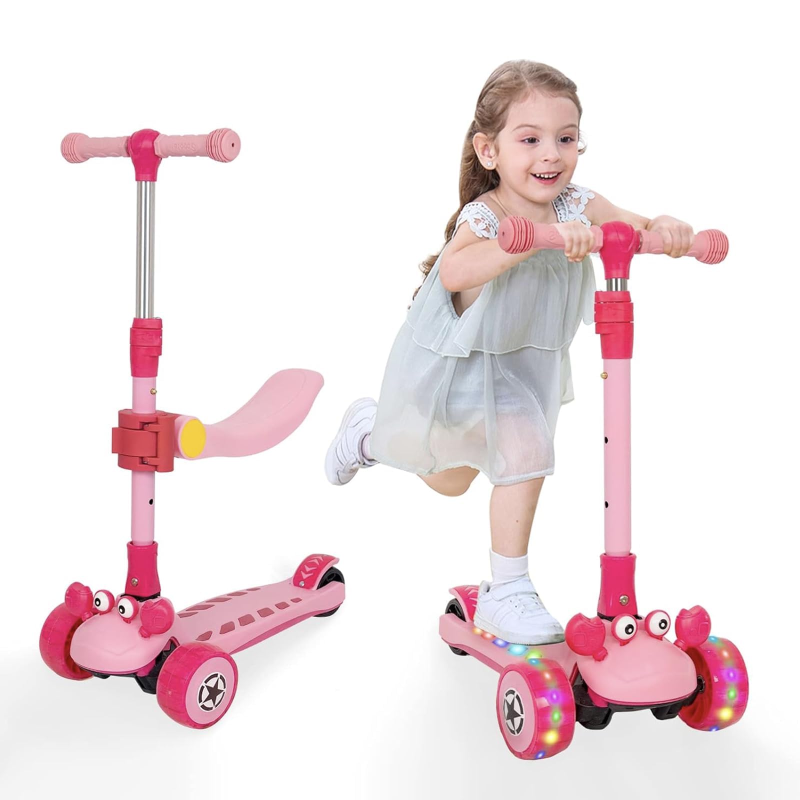 Kids Scooter 3 Wheel Kick Scooter with Removable Seat 3 Colorful Wheels Adjustable Handlebar 3 in 1 Sit & Stand Kick Scooter for Toddlers Boys Girls Age 3+