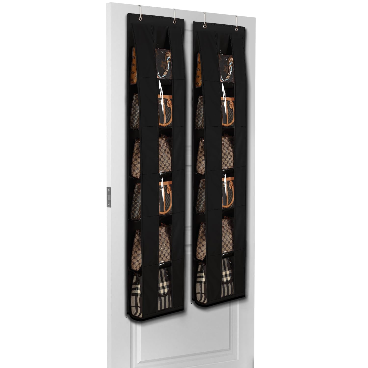 Lirex Over the Door Organizer, 2 Pack Handbag Storage with 6-Tier Space-Saving for Door or Closet Handbag Hanger, Black