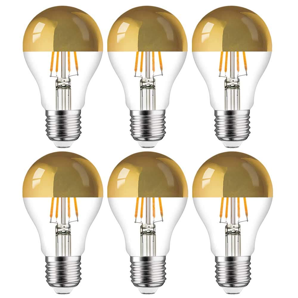 NCC-Licht 1x/6x LED Filament Leuchtmittel Birnenform 8W entspricht 60W E27 Kopfspiegel Gold warmweiß 2700K (6 Stück)