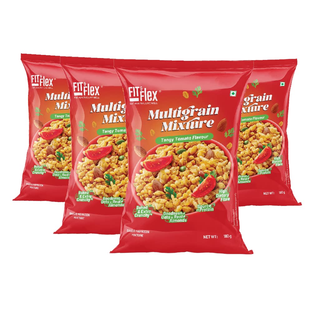 Fit & Flex Multigrain Tangy Tomato Namkeen Mixture | Extra Baked and Crunchy Snack With Oat Rich & High Dietary Fibre | Zero Cholesterol | As Seen on Shark Tank India | 180 g Each (Pack of 4) (B09VLDMGGG) Amazon Price History, Amazon Price Tracker