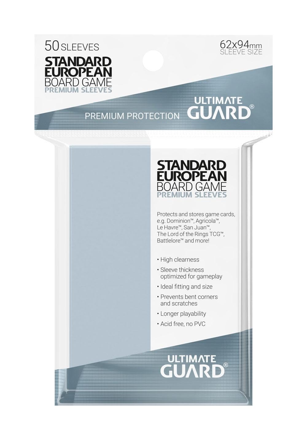 Ultimate Guard Premium Soft Sleeves für Brettspielkarten – Standard European (50), 62 x 94 mm