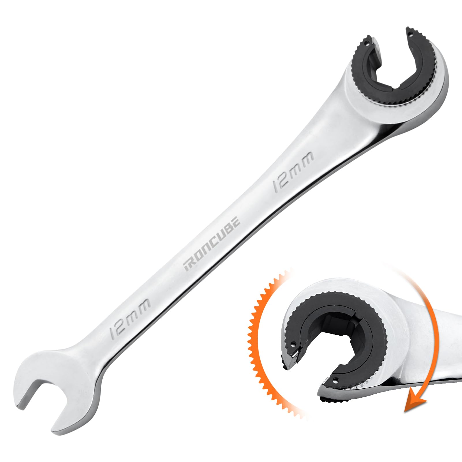 ironcube 12mm Brake Line Wrench Set: Metric Ratcheting Open-end for Nuts on Fuel, Brake or Air Conditioning Lines