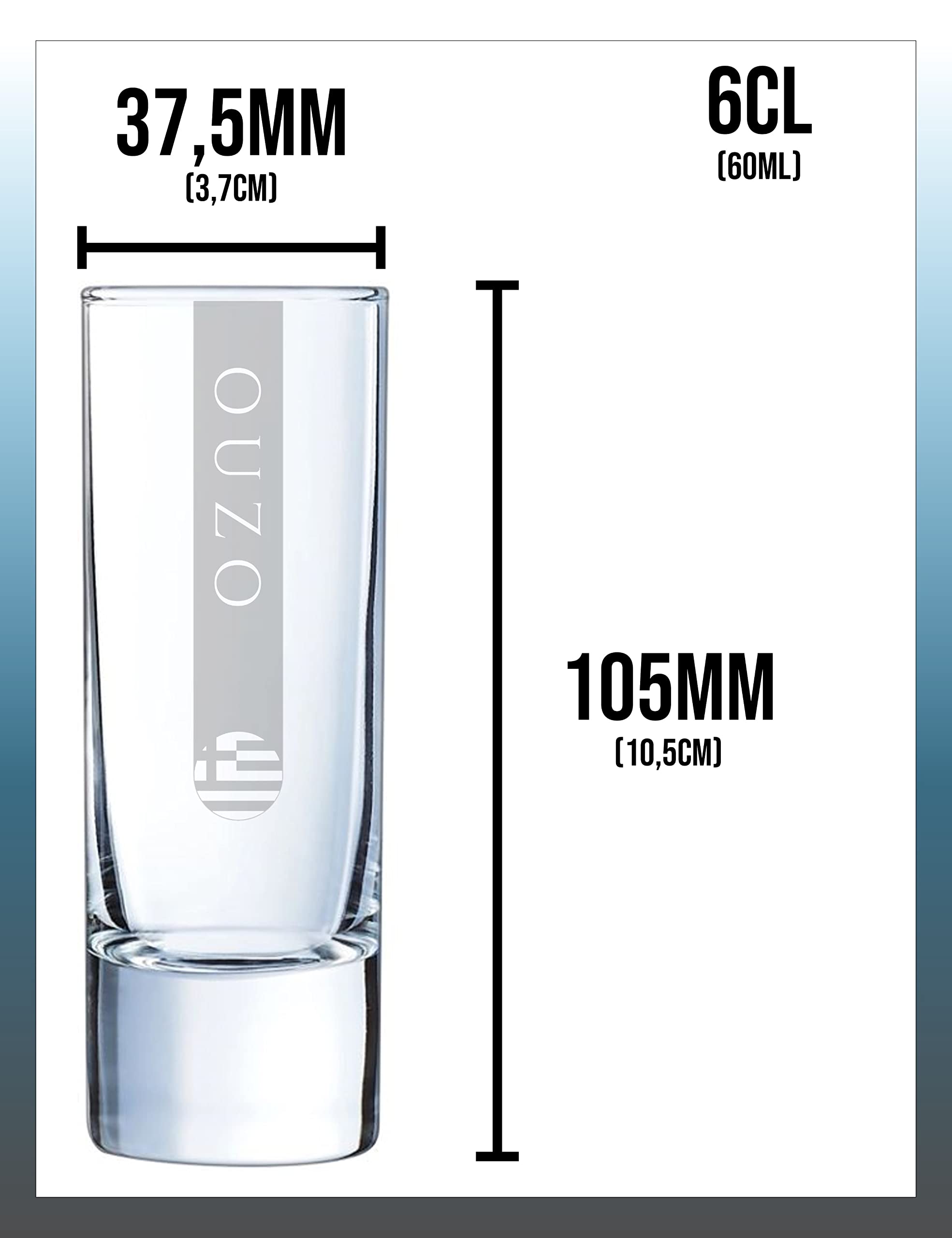Lot de 6 verres Ouzo 6 cl - 5 tailles disponibles - 6 cl - Passe au lave-vaisselle - Verre Ouzoglas avec gravure